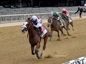 Tiz the Law winning at Belmont Stakes 2020