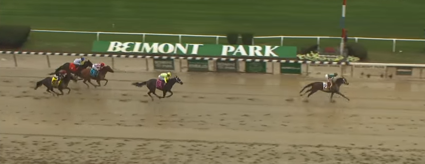 Greenpointcrusader splashes to victory in the 2015 Champagne Stakes.