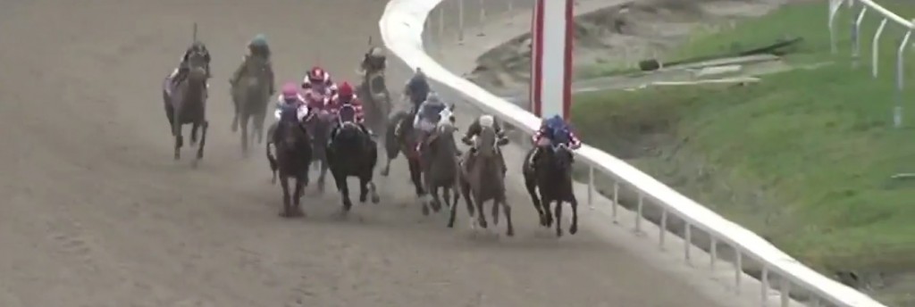 The field turns for home in the 2016 Louisiana Derby.