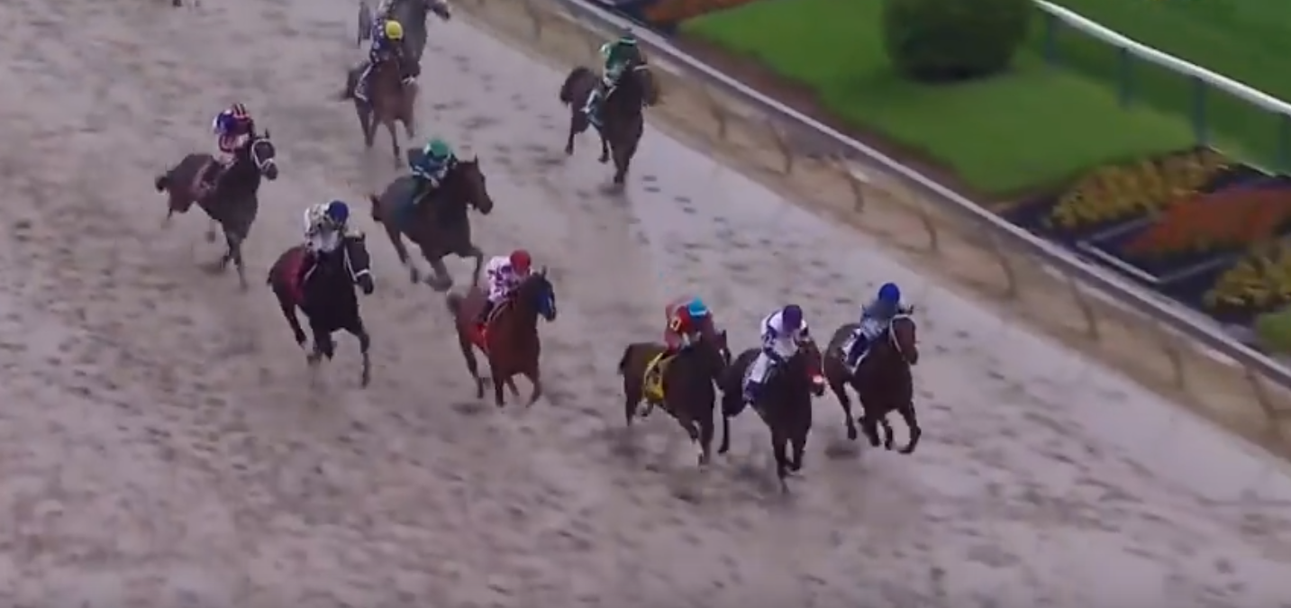 Exaggerator storms to victory in the Preakness Stakes over a sloppy Pimlico racetrack.