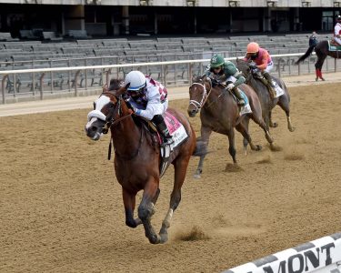 Tiz the Law winning at Belmont Stakes 2020